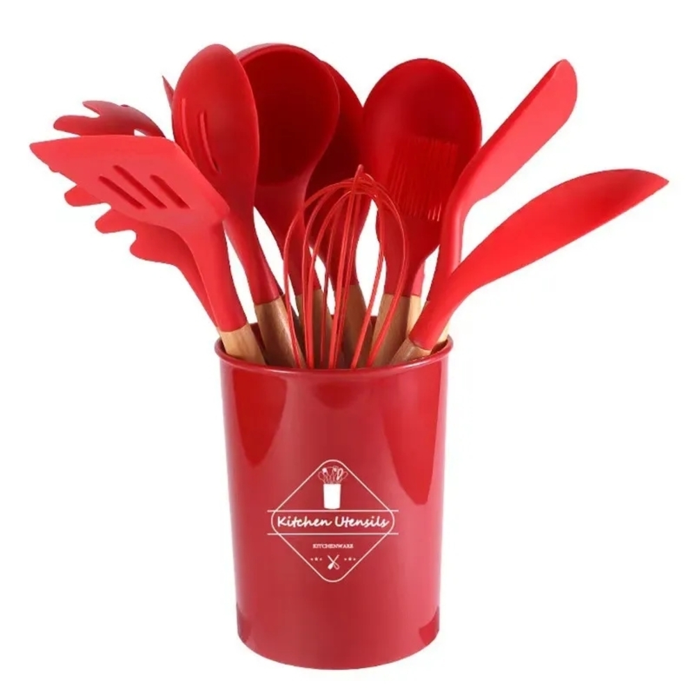 Red Kitchen Utensil Set with Holder